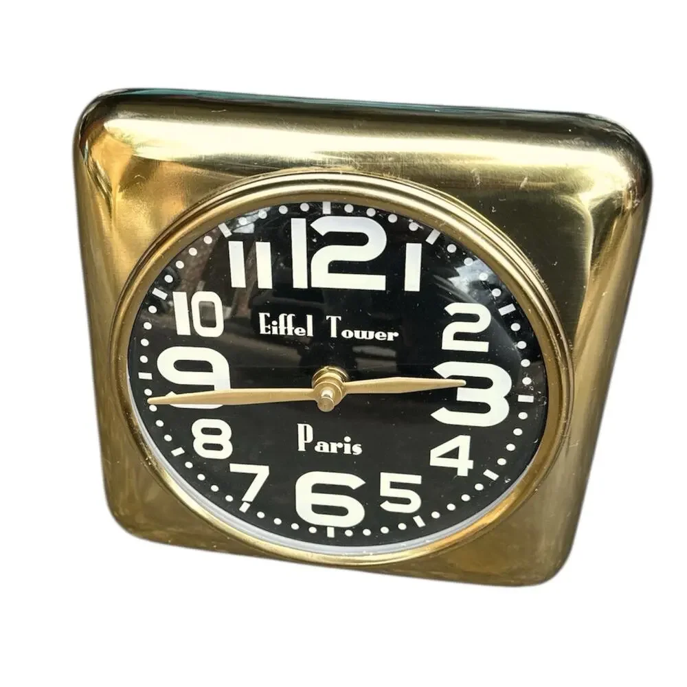 Mid Century Modern MCM Style Retro Gold Chrome Bubble Clock Eiffel Tower Paris